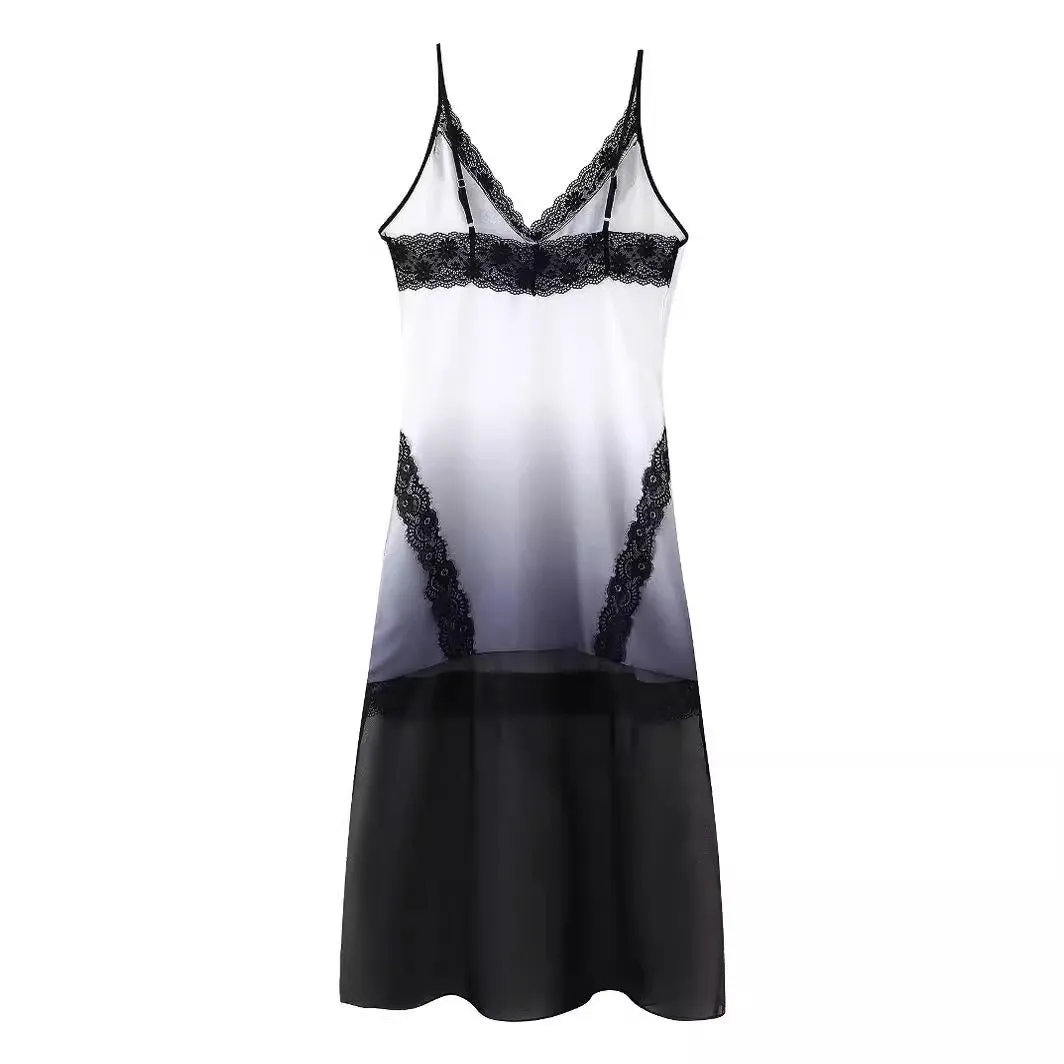 Pre Order:  Gradient Lace Stitching A-Line Camisole Dress