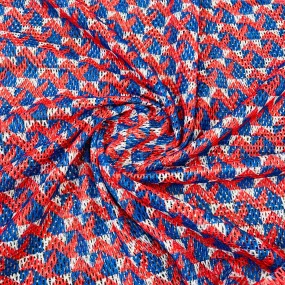 Premium  Red Blue Geometrical Print Cotton Crochet Fabric