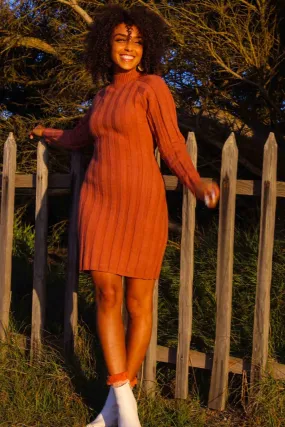 Pumpkin Spice Open Back Sweater Dress - Rust