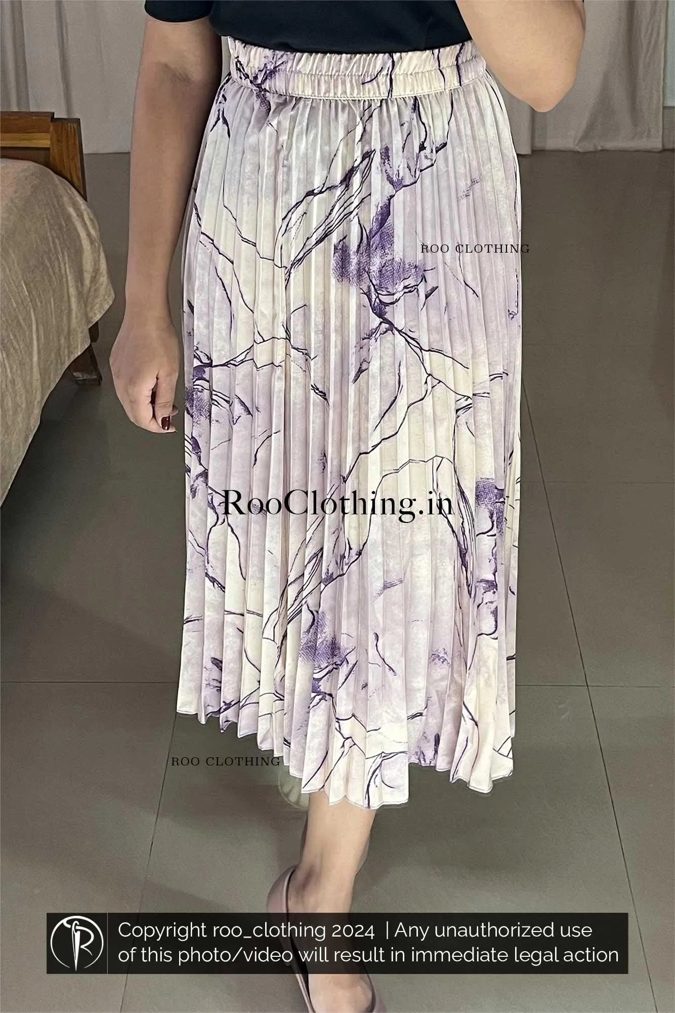 Purple Marble Print Accordion Pleated Skirt Only