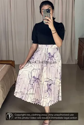 Purple Marble Print Accordion Pleated Skirt Only