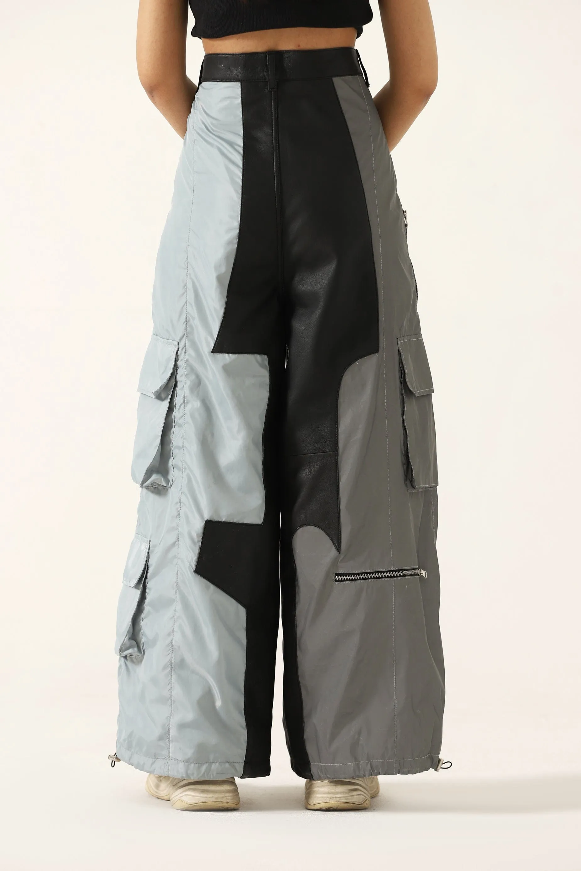 "2001" PANELED LEATHER/NYLON PANTS