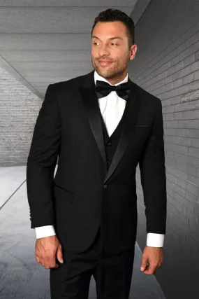 "Jonathan" Black 1-Button Peak Tuxedo (4-Piece Set)