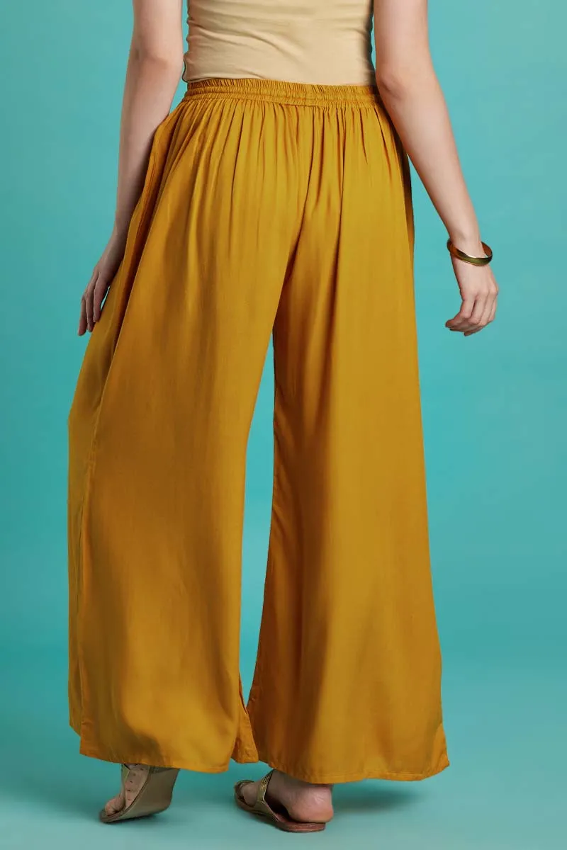 Rayon Solid Mustard Flared Palazzo