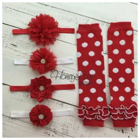 Red and White Polka Dot leg warmers and choice of headband