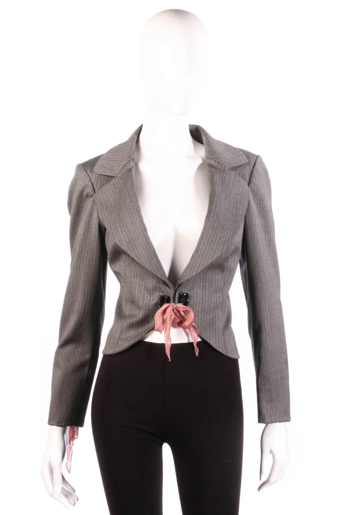 Ronit Zilkha Jacket with Ribbon Ties Grey Wool Size 12