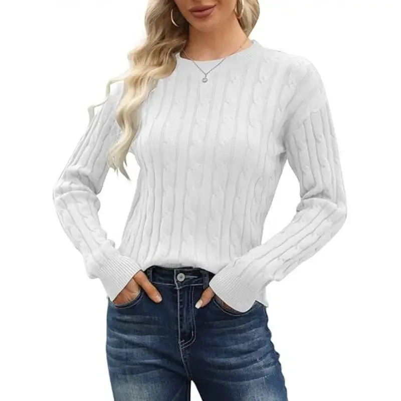 Round Neck Sweater Pullover Base Long-sleeved Sweater Solid Color Round Neck Women's Sweater