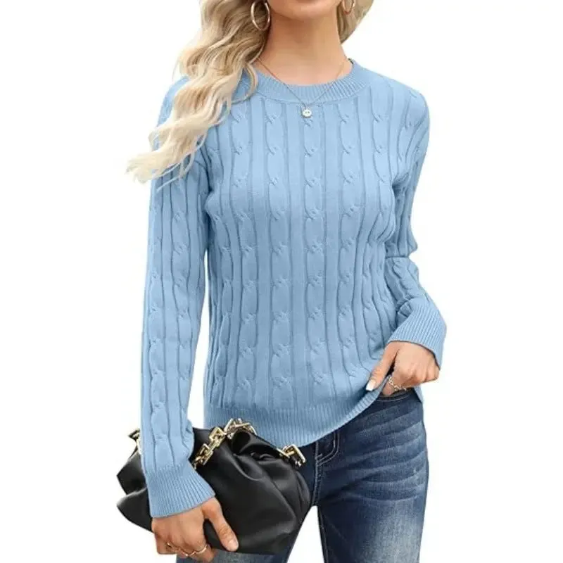 Round Neck Sweater Pullover Base Long-sleeved Sweater Solid Color Round Neck Women's Sweater