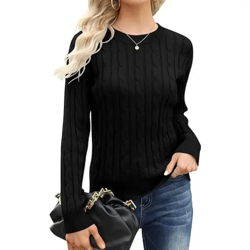 Round Neck Sweater Pullover Base Long-sleeved Sweater Solid Color Round Neck Women's Sweater