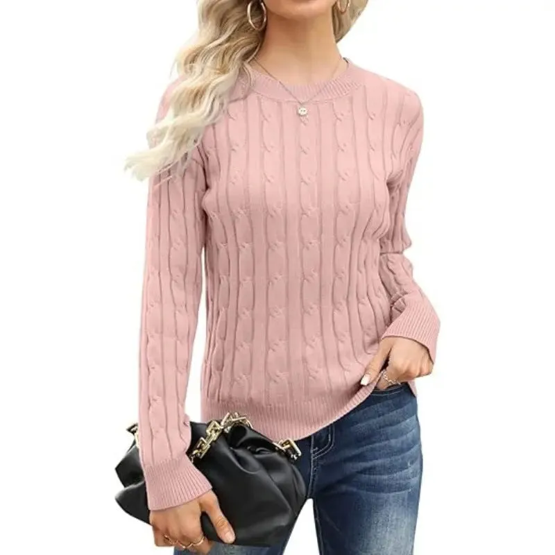 Round Neck Sweater Pullover Base Long-sleeved Sweater Solid Color Round Neck Women's Sweater