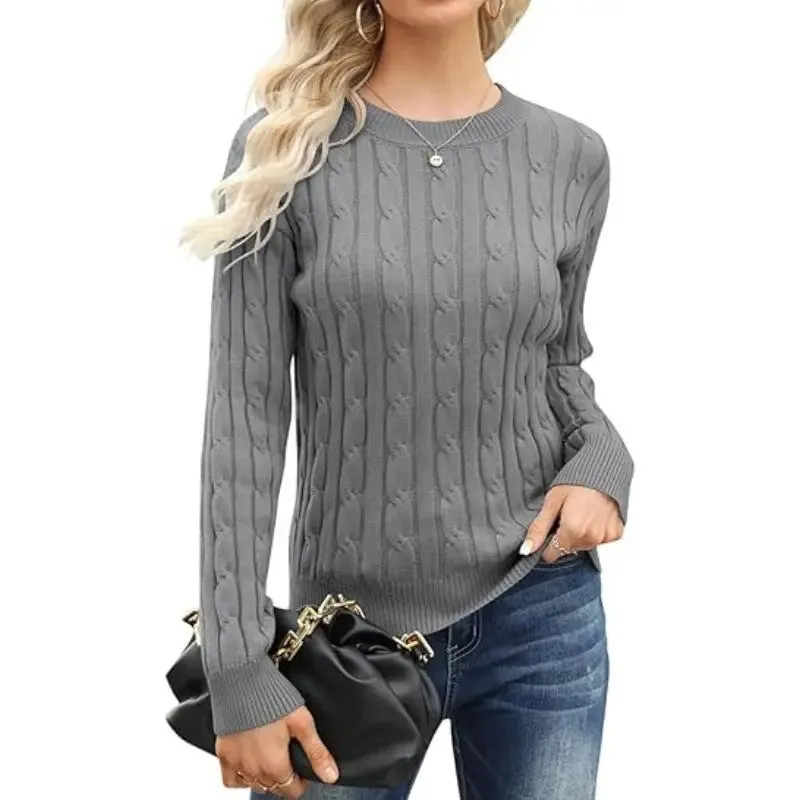 Round Neck Sweater Pullover Base Long-sleeved Sweater Solid Color Round Neck Women's Sweater