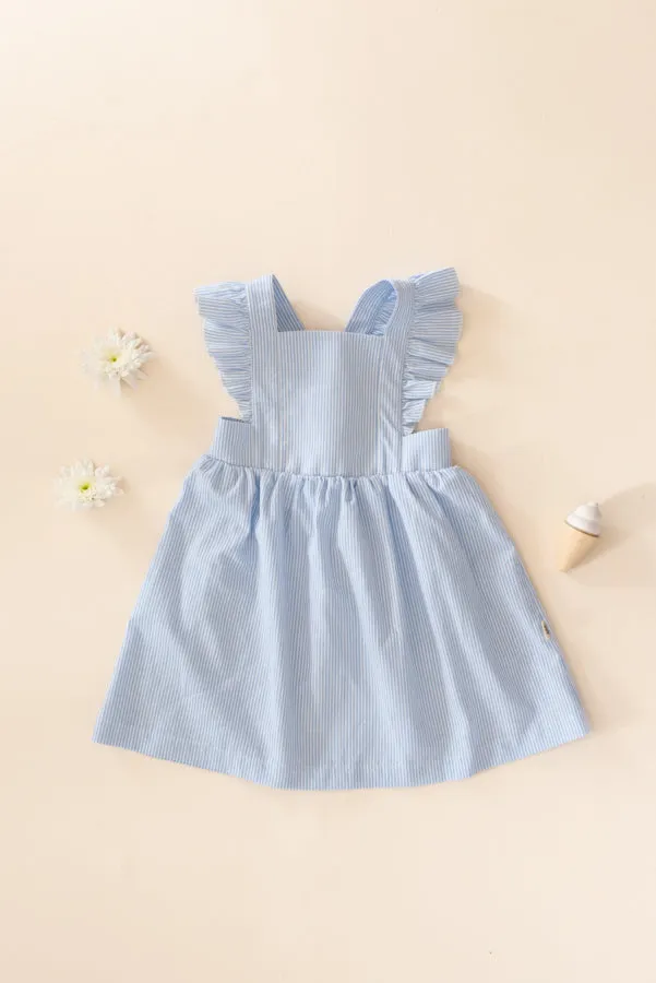 Ruffled Pinafore Dress - Vista Blue Stripes