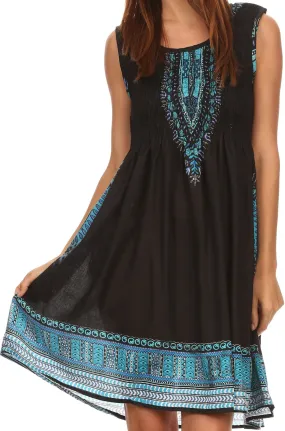 Sakkas Zulla Mid-Length Adjustable Tribal Floral Aztec Batik Tank Top Dress