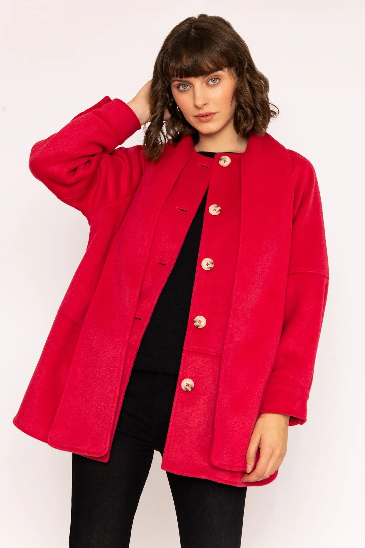 Scarf Button Coat in Red