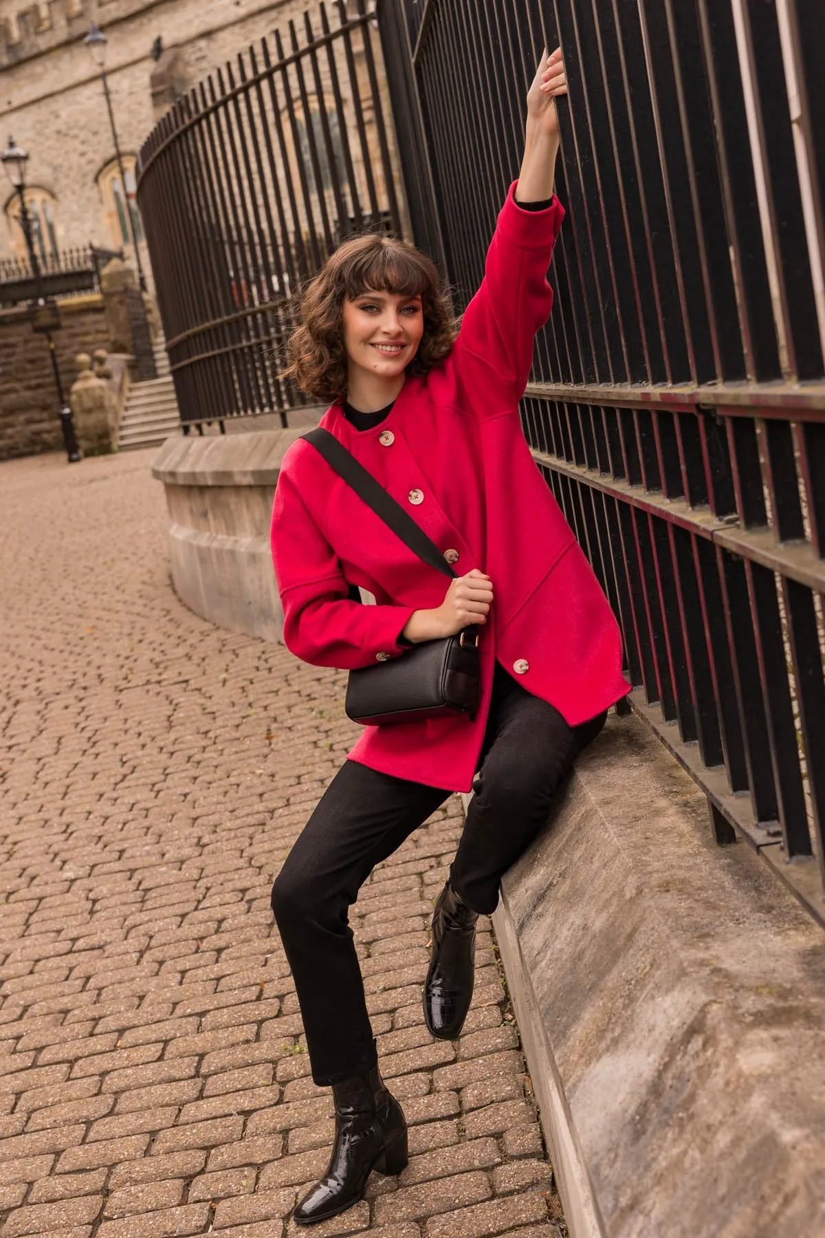 Scarf Button Coat in Red