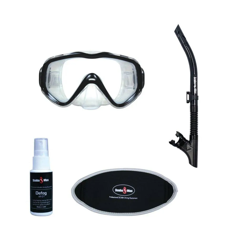 Scuba Max Navigator Medium Skirt Scuba Dive Mask Reflect-Dry Pro Snorkel Neoprene Mask Strap Cover Defog Sprey Snorkel Package