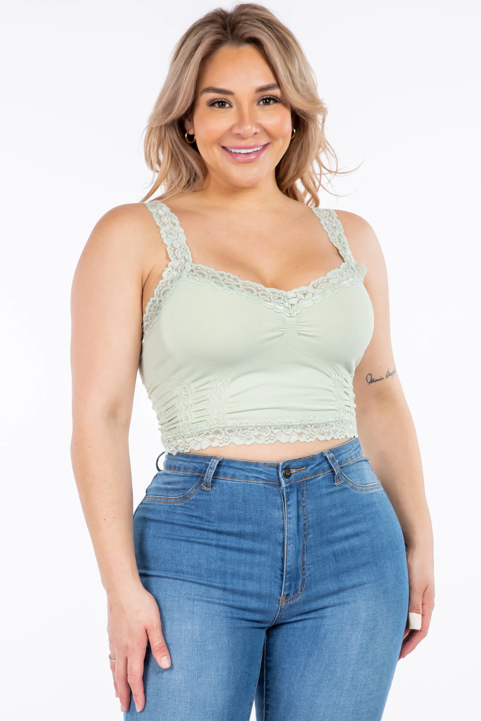 Seamless Bralette Camisole with Lace (Plus Size)