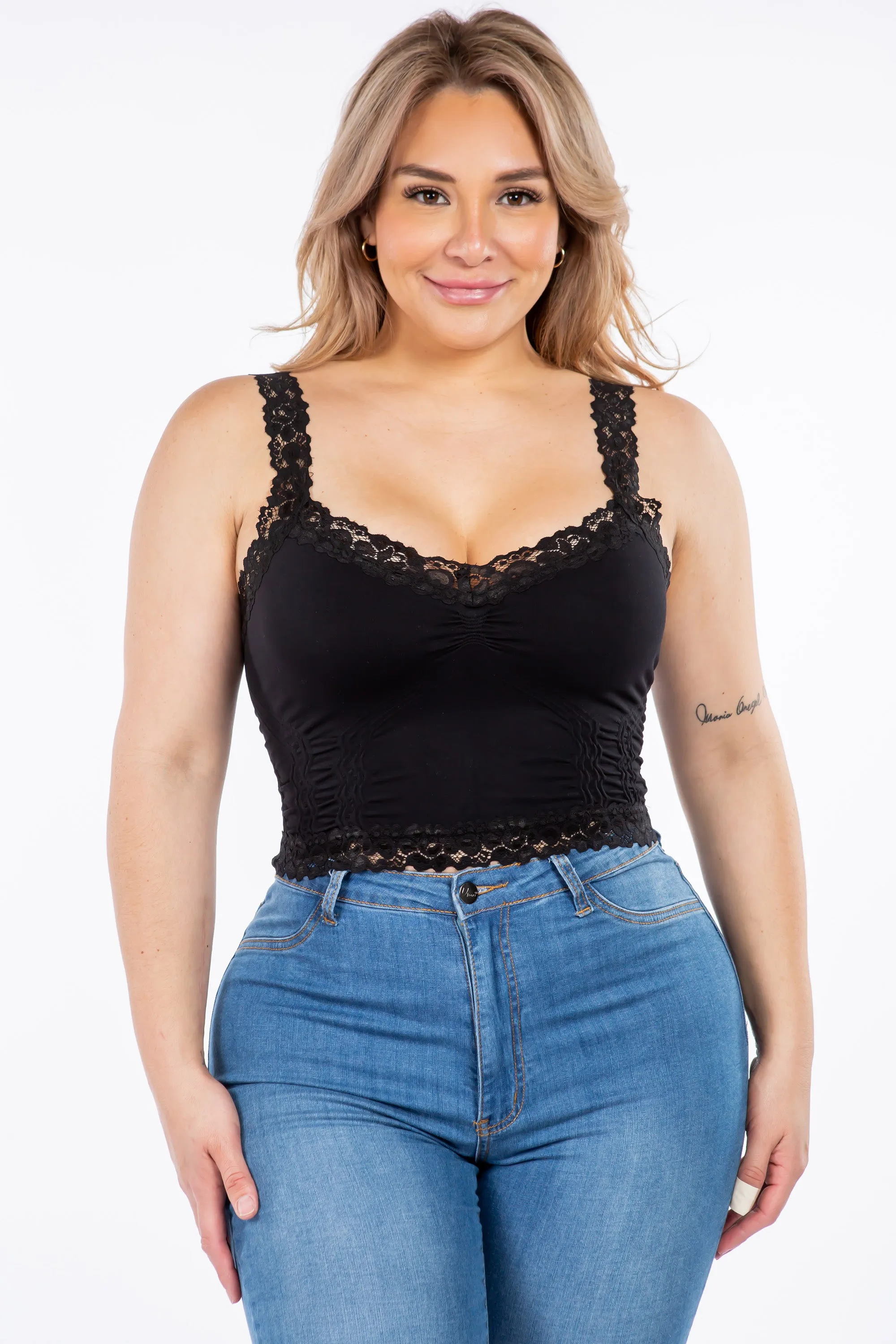 Seamless Bralette Camisole with Lace (Plus Size)