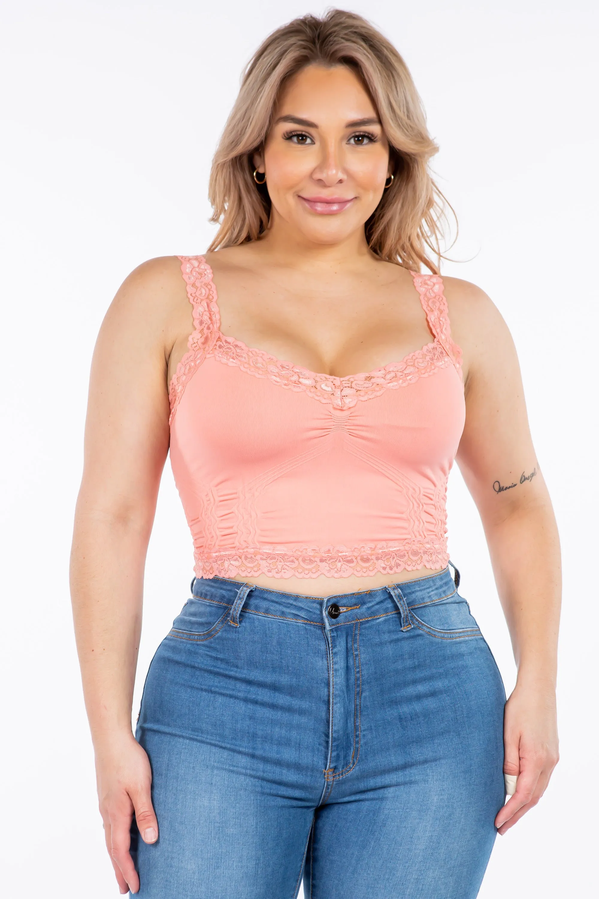 Seamless Bralette Camisole with Lace (Plus Size)