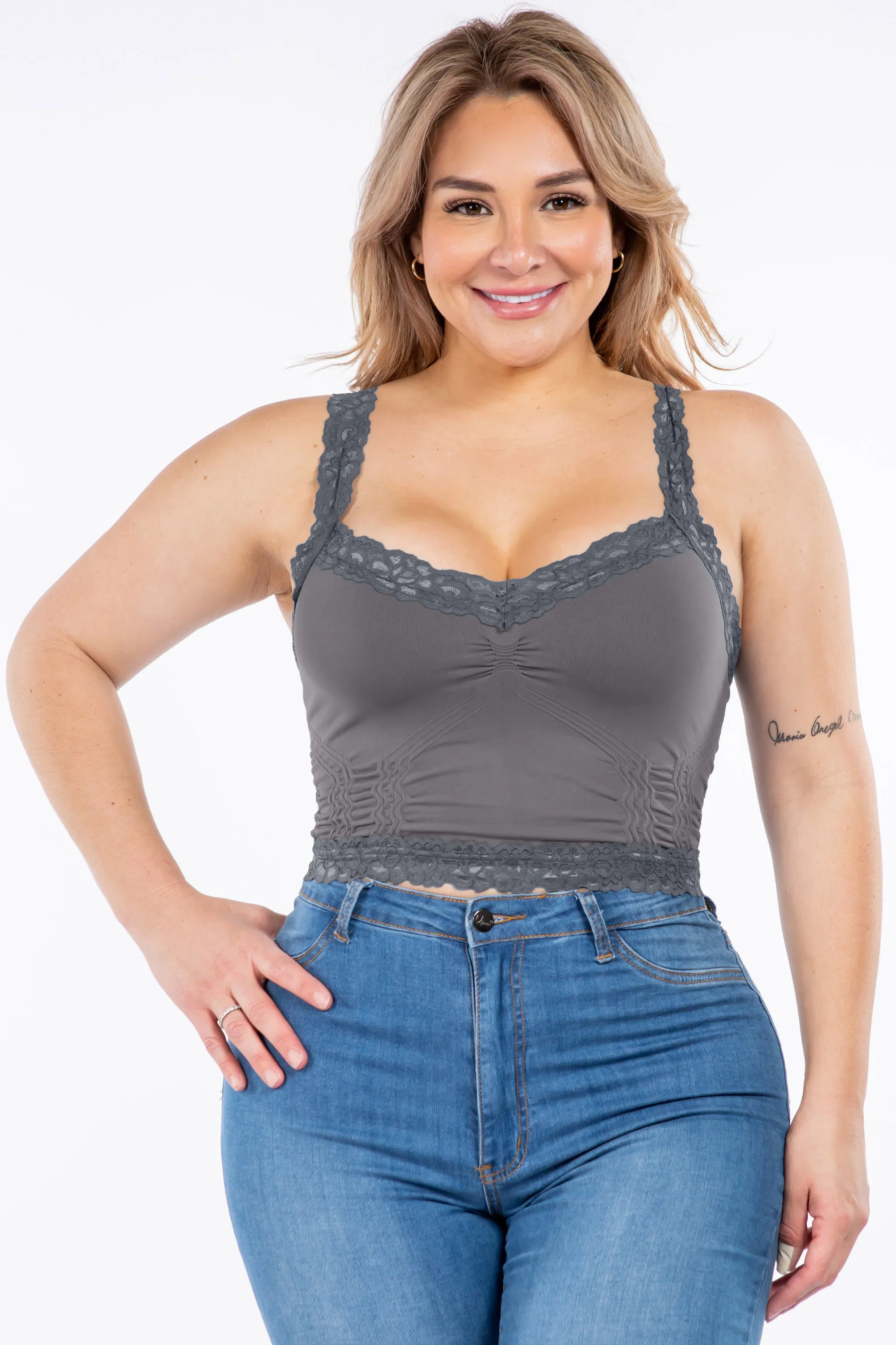 Seamless Bralette Camisole with Lace (Plus Size)