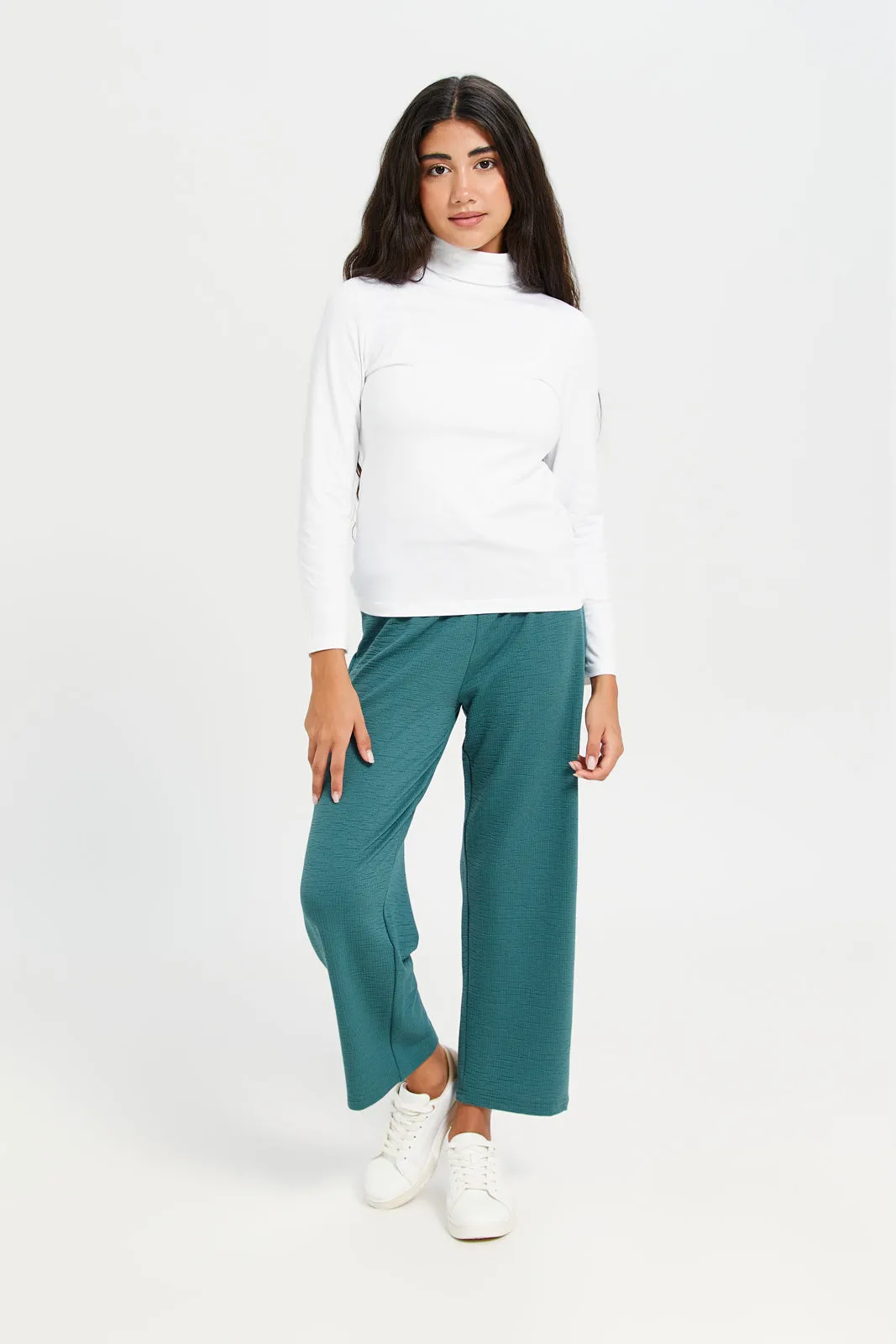 Senior Girls Green Jacquard Culottes