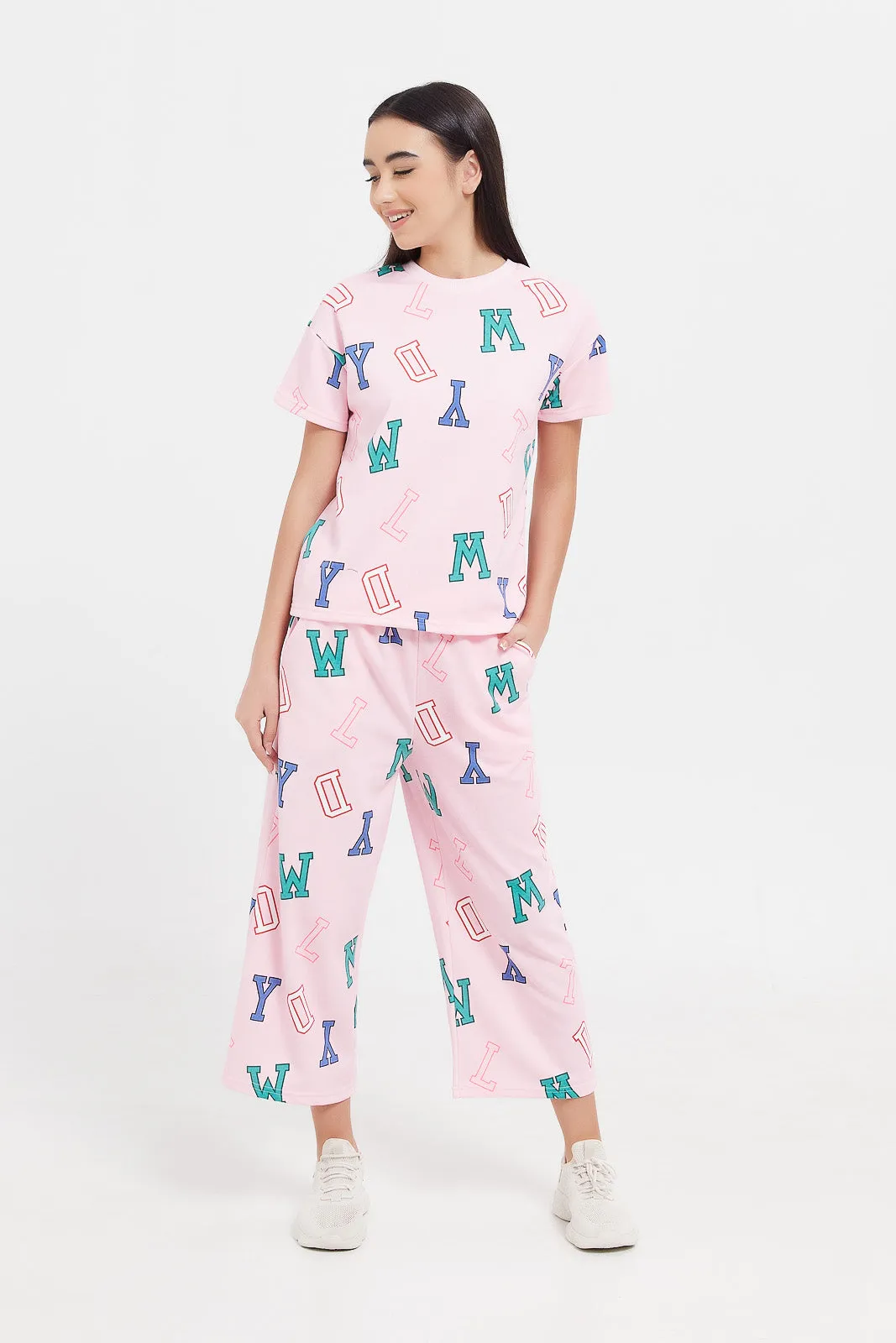 Senior Girls Pink Prints Culottes