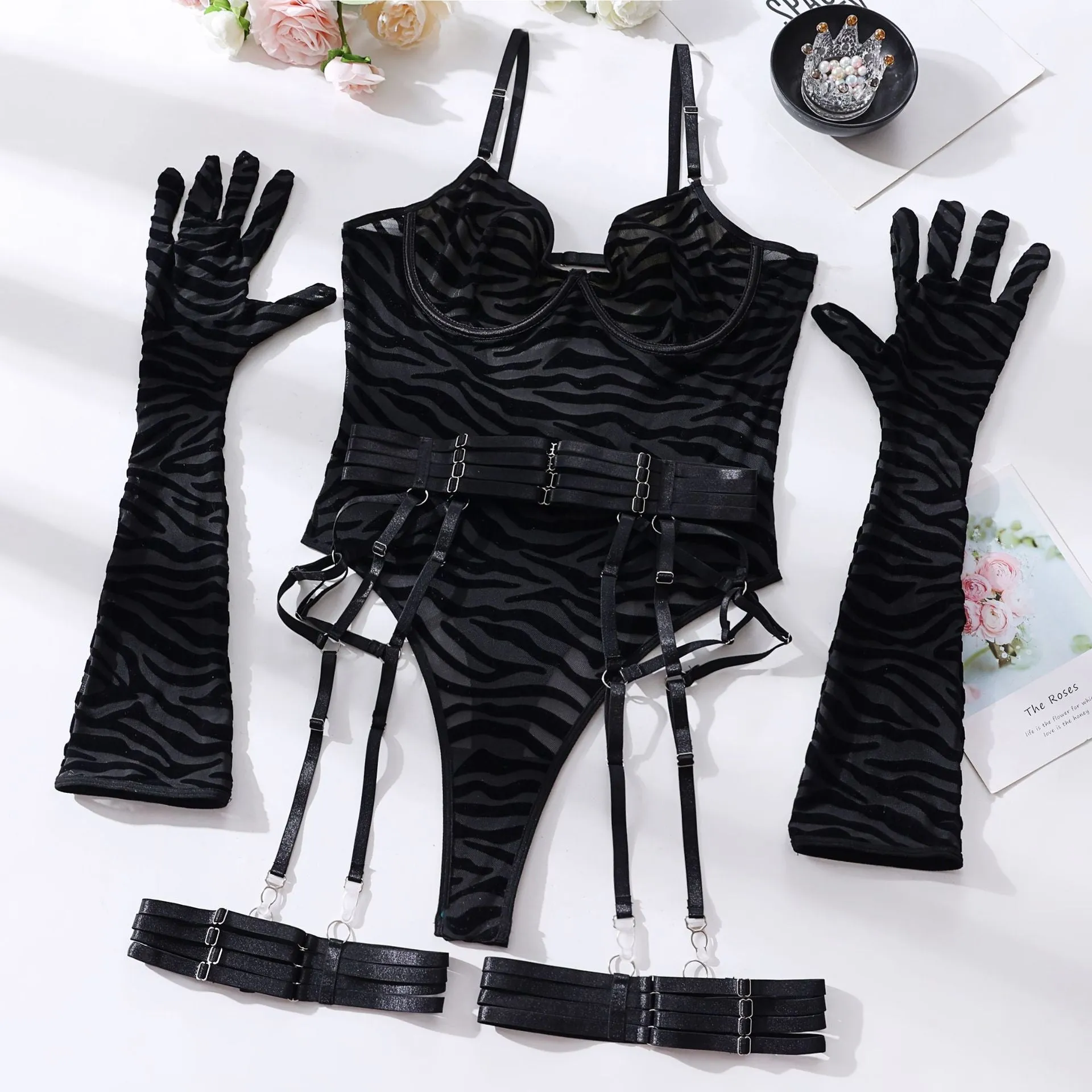 sexy one-piece bodysuit with gloves