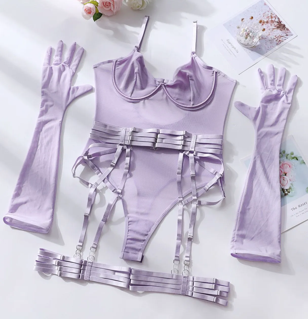 sexy one-piece bodysuit with gloves