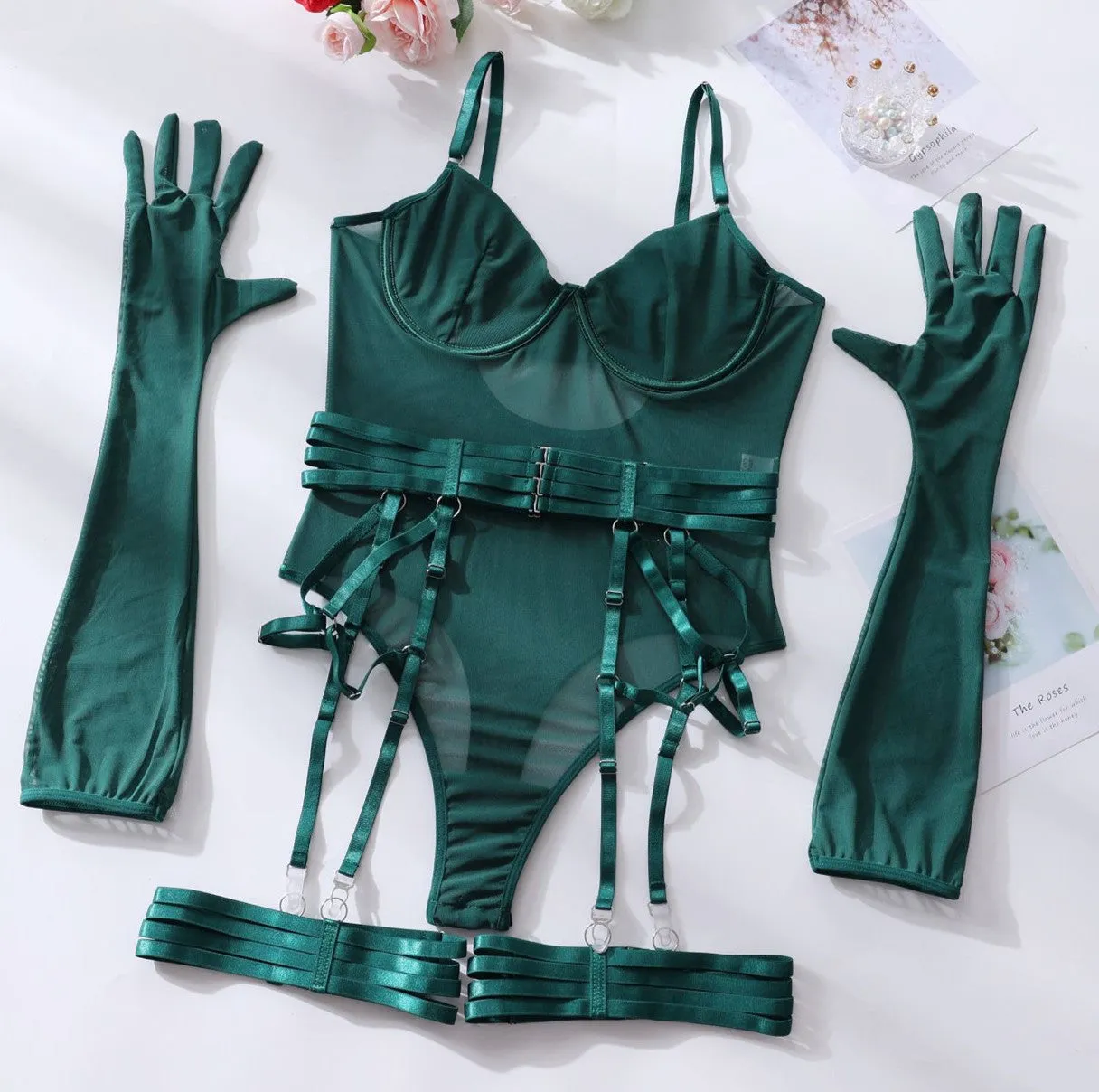 sexy one-piece bodysuit with gloves