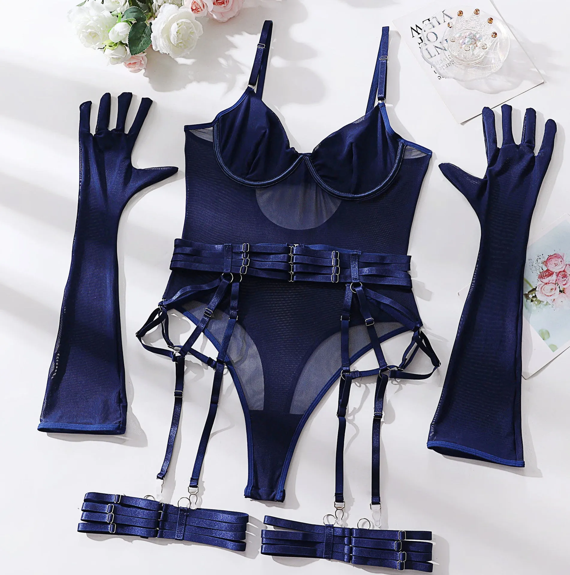 sexy one-piece bodysuit with gloves