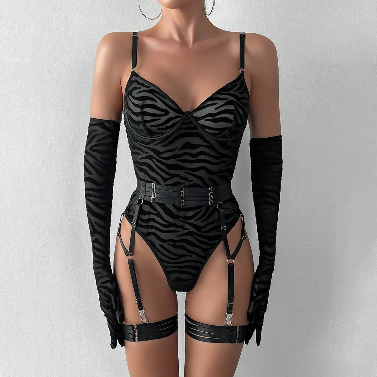 sexy one-piece bodysuit with gloves