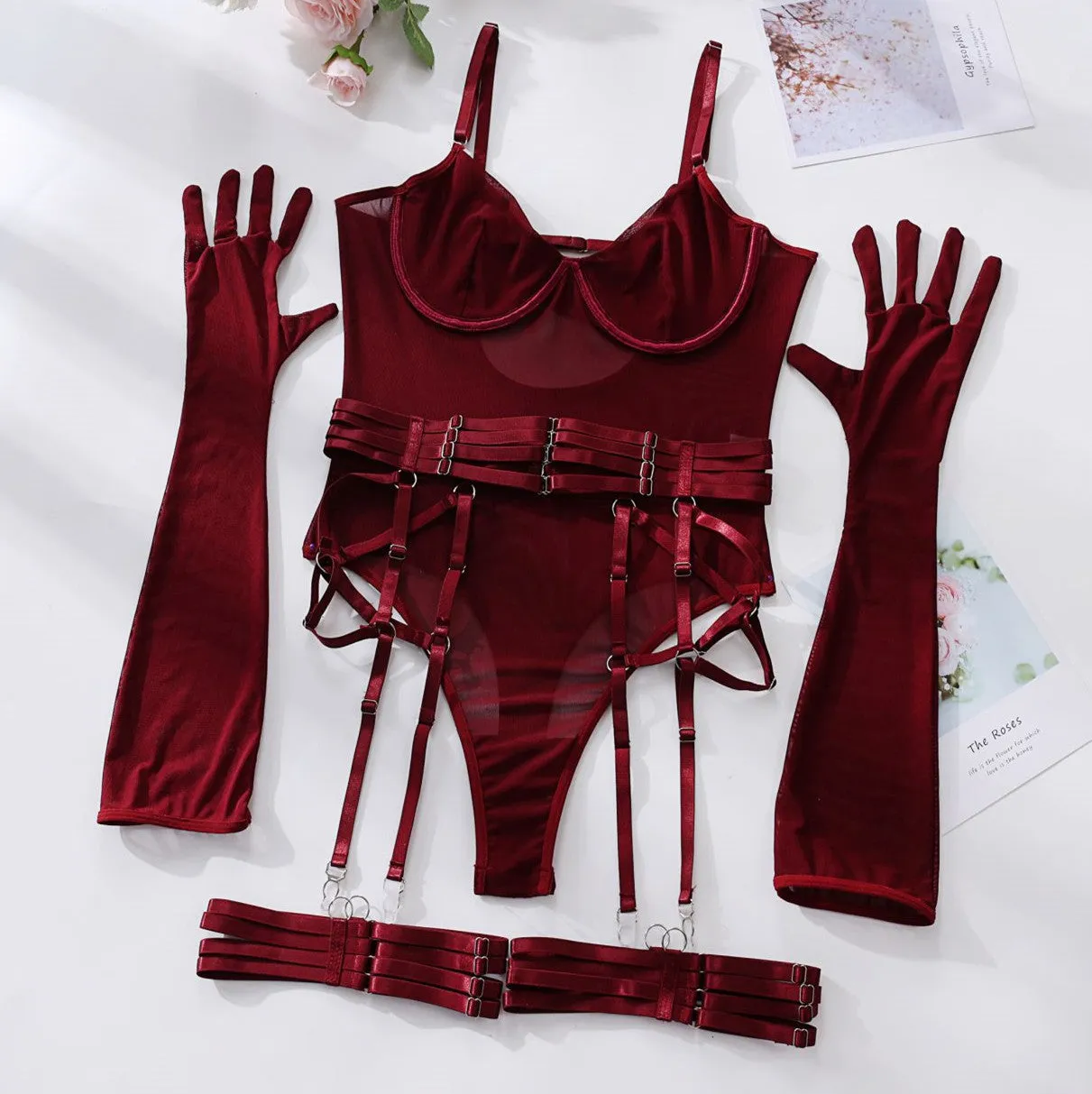 sexy one-piece bodysuit with gloves