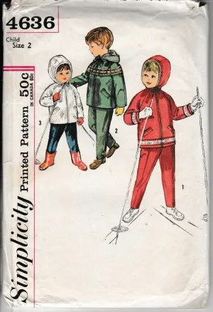 Simplicity 4636 Girls Boys Toddler Hooded Jacket Pants Vintage 1960's Sewing Pattern