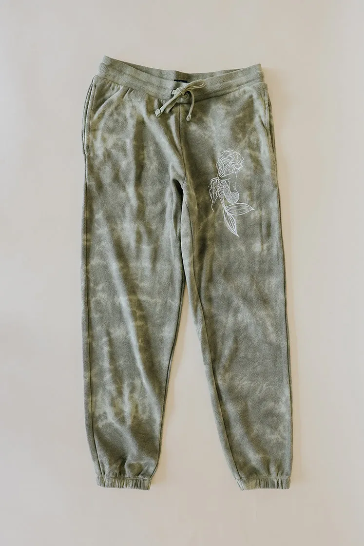 Sitting Mermaid Joggers - Olive Tie Dye