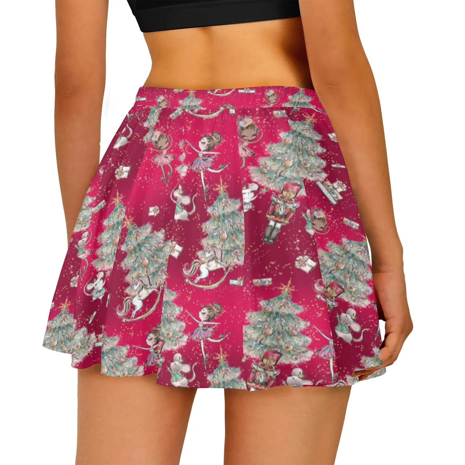 Skater Skirt Red Christmas Skater Skirt (Model D69)