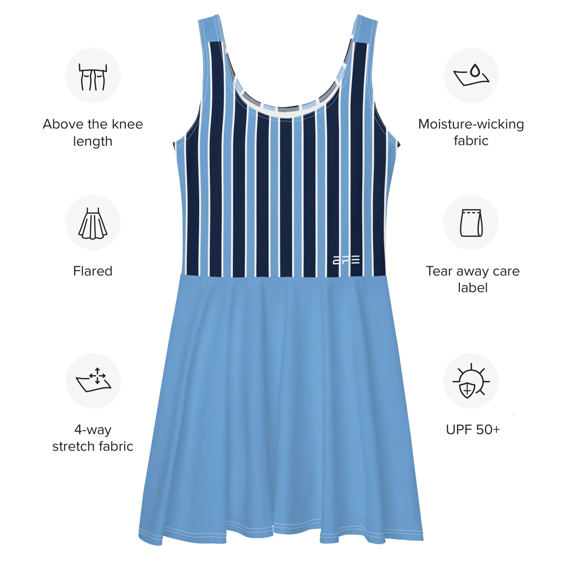 Sky Blue and Black Stripes Tennis Dress