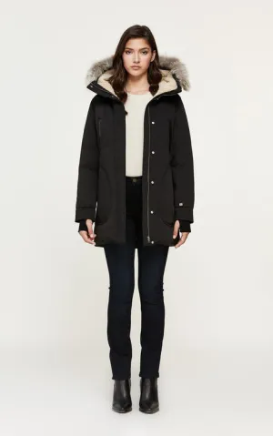 SOIA & KYO WOMENS SAUNDRA MID-LENGTH CLASSIC DOWN COAT BLACK