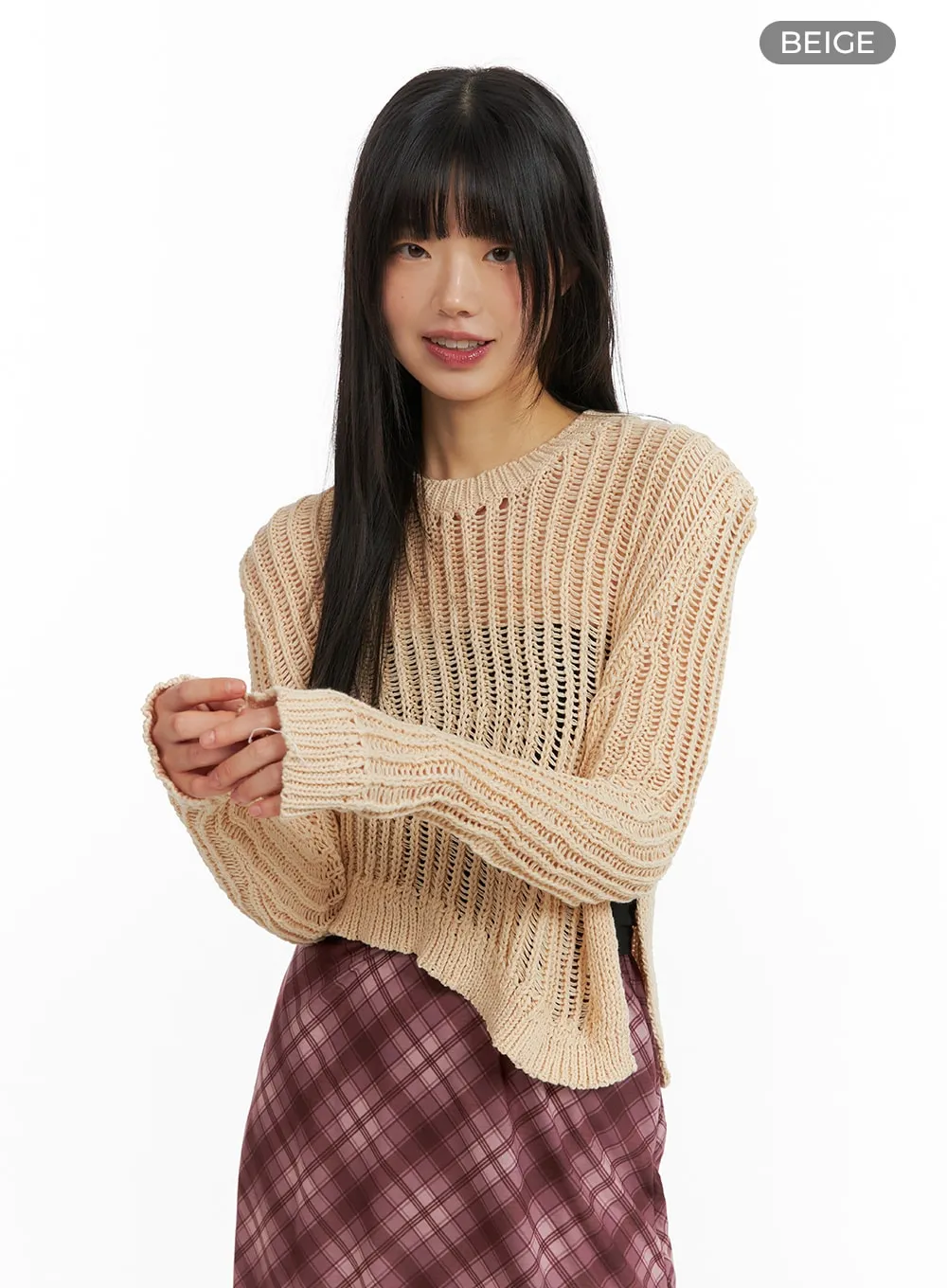 Solid Hollow Out Knit Sweater CM413