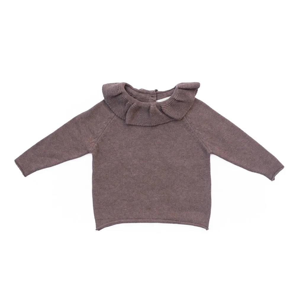 Strawberry Collar Knit Cotton Sweater - Cocoa