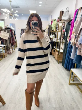 Striped Turtle Neck Sweater Dress