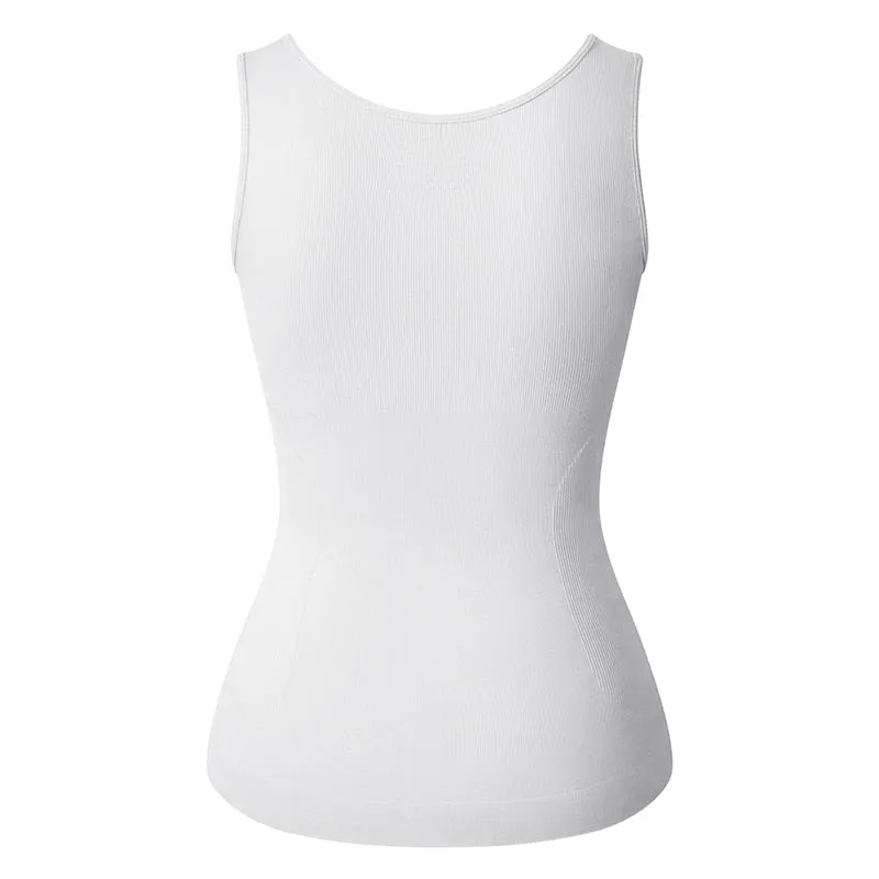 Tank Top Shapewear with Built in Bra Shelf Bra Casual Wide Strap Basic Camisole Sleeveless Top Shaper with Removable Bra