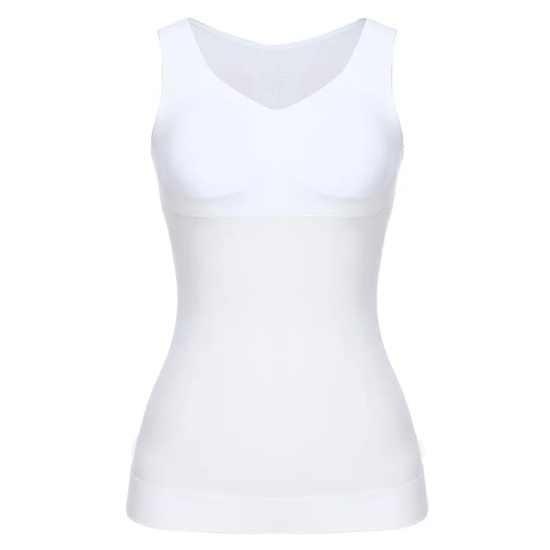 Tank Top Shapewear with Built in Bra Shelf Bra Casual Wide Strap Basic Camisole Sleeveless Top Shaper with Removable Bra