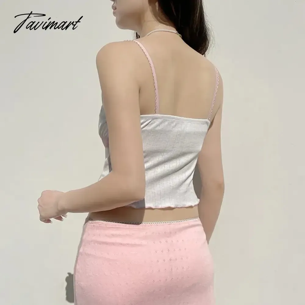 TAVIMART  -  Lace pleated girl camisole tops Summer Women's Camisole 2024 New Sexy Backless Skinny versatile Bottoming tank tops for Ladies