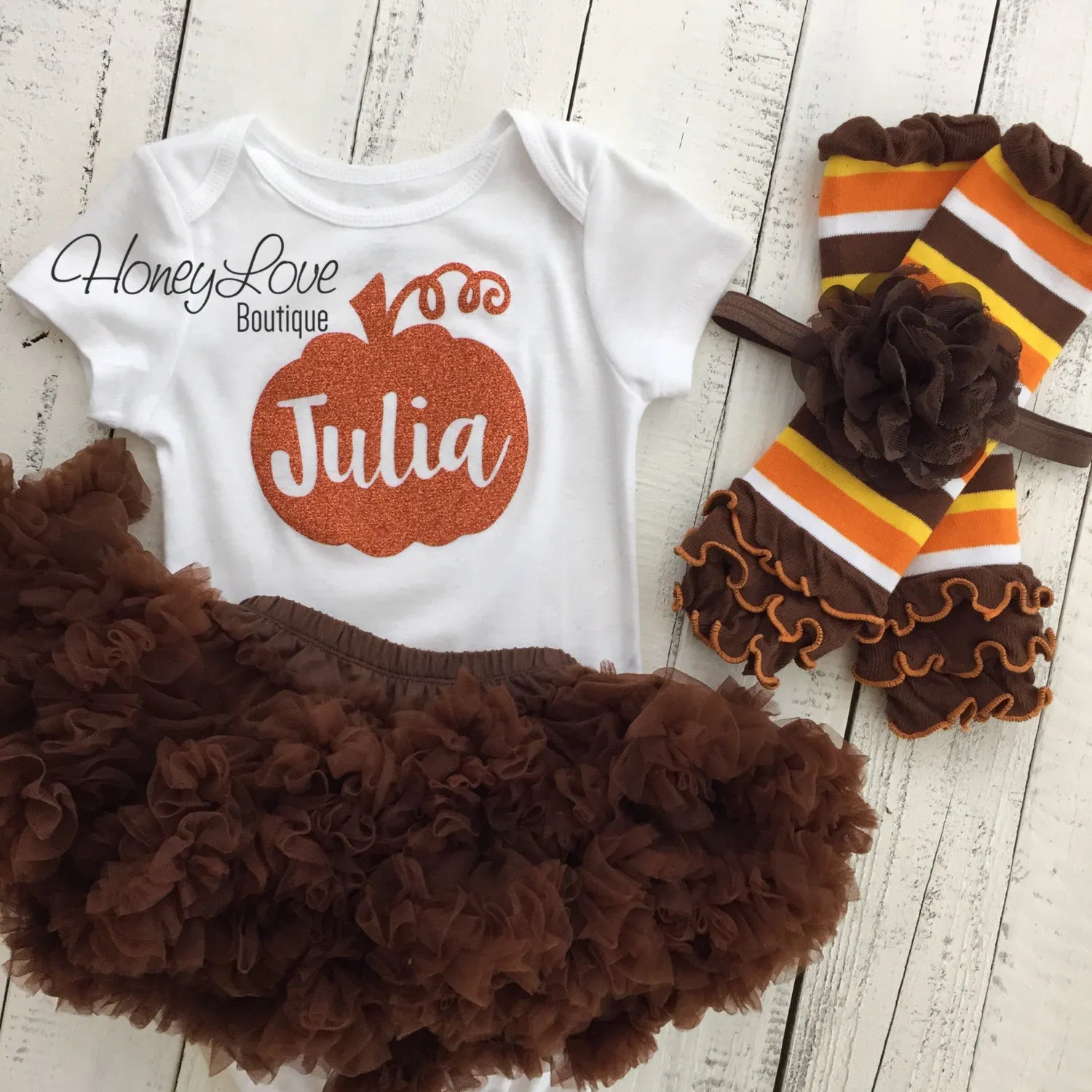 Thanksgiving Fall Halloween outfit - Brown flower headband and leg warmers