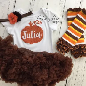 Thanksgiving Fall Halloween outfit - Brown/orange flower headband and leg warmers