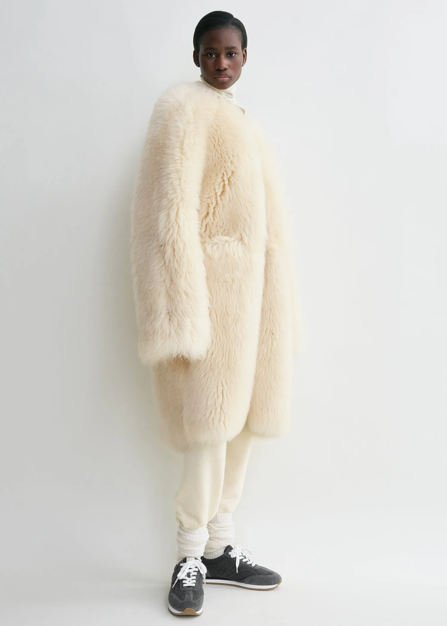 Two-way shearling coat cream/caramel