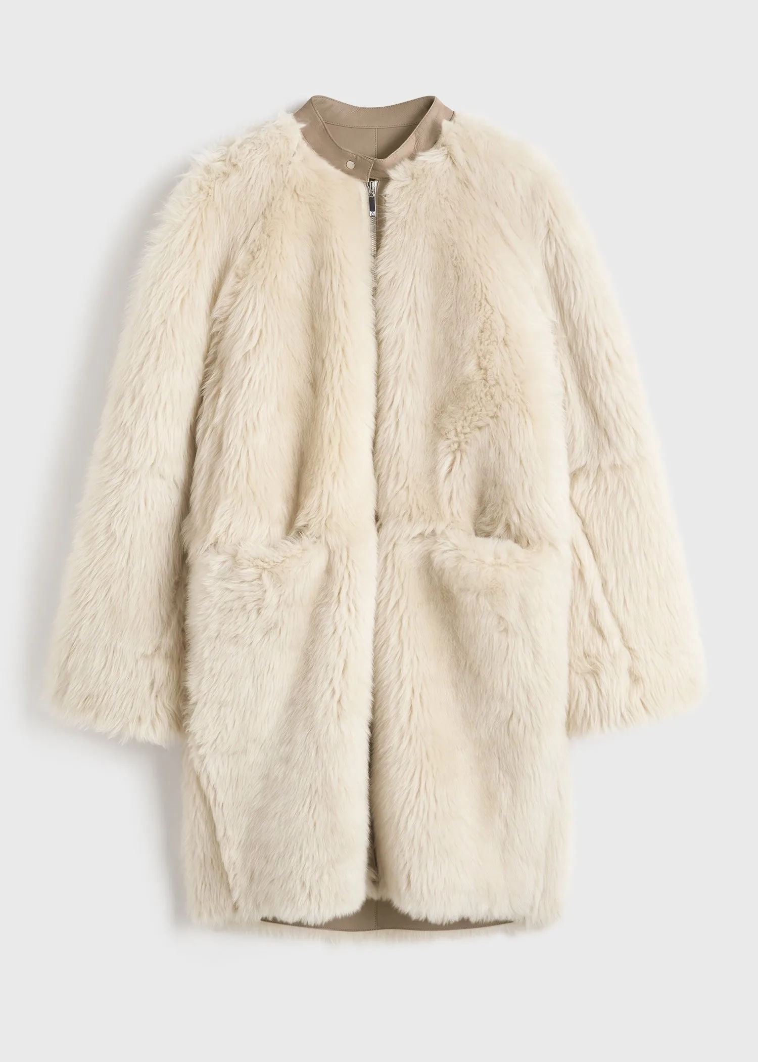 Two-way shearling coat cream/caramel