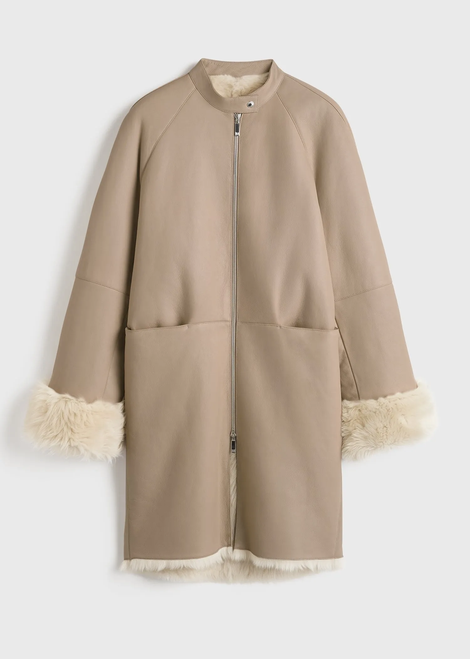 Two-way shearling coat cream/caramel