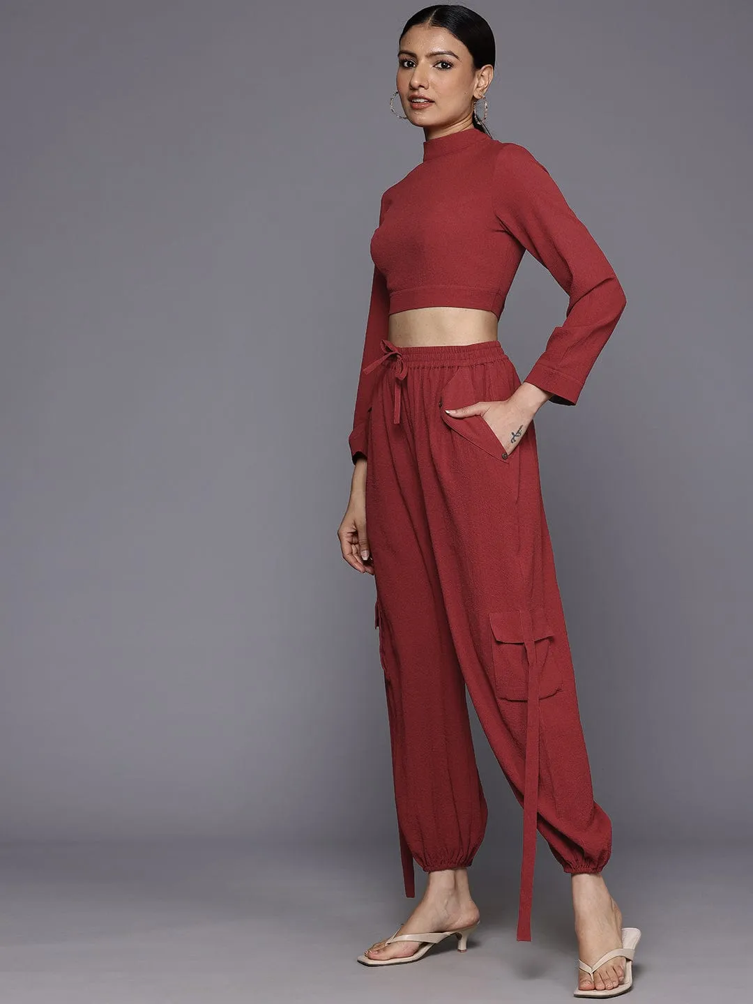 Varanga Women Rust Long Sleeves Joggers Co-Ord