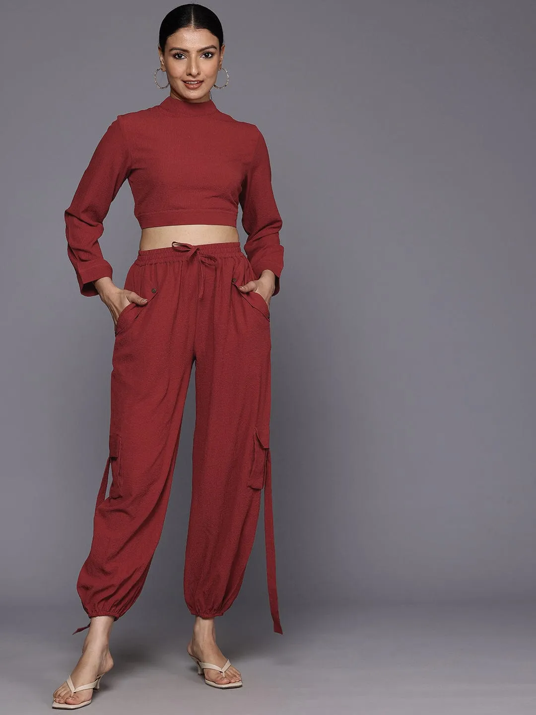 Varanga Women Rust Long Sleeves Joggers Co-Ord